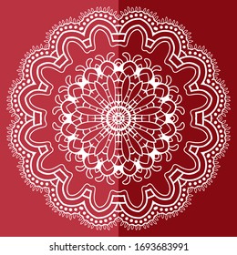 Mandala isolated design element, geometric line pattern. Stylized floral round ornament. Doodle art for textile fabric or paper print. Lace background. Hand drawn vector illustration