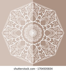 Mandala isolated design element, geometric line pattern. Stylized floral round ornament. Doodle art for textile fabric or paper print. Lace background. Hand drawn vector illustration