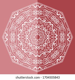Elemento de diseño aislado de Mandala, patrón de línea geométrica. El adorno floral estilizado. Dibujo de cartón para tela o papel.Fondo de encaje. Ilustración vectorial dibujada a mano