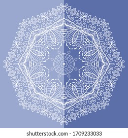 Mandala isolated design element, geometric line pattern. Stylized floral round ornament. Doodle art for textile fabric or paper print. Lace background. Hand drawn vector illustration