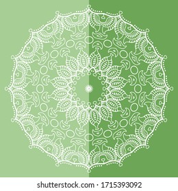 Mandala isolated design element, geometric line pattern. Stylized floral round ornament. Doodle art for textile fabric or paper print. Lace background. Hand drawn vector illustration