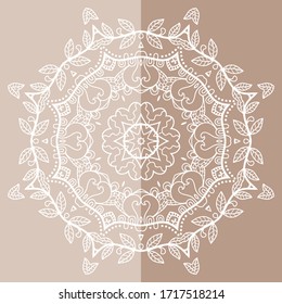 Elemento de diseño aislado de Mandala, patrón de línea geométrica. El adorno floral estilizado. Dibujo de cartón para tela o papel. Fondo de encaje. Ilustración vectorial dibujada a mano
