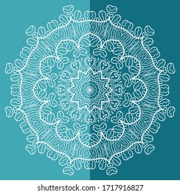 Mandala isolated design element, geometric line pattern. Stylized floral round ornament. Doodle art for textile fabric or paper print. Lace background. Hand drawn vector illustration