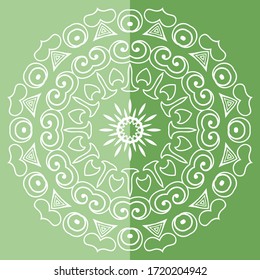 Elemento de diseño aislado de Mandala, patrón de línea geométrica. El adorno floral estilizado. Dibujo de cartón para tela o papel. Fondo de encaje. Ilustración vectorial dibujada a mano
