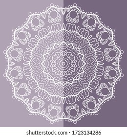 Mandala isolated design element, geometric line pattern. Stylized floral round ornament. Doodle art for textile fabric or paper print. Lace background. Hand drawn vector illustration