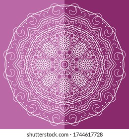 Elemento de diseño aislado de Mandala, patrón de línea geométrica. Ornamento redondo floral estilizado. Dibujo de cartón para tela textil o papel impreso. Fondo de encaje. Ilustración vectorial dibujada por mano