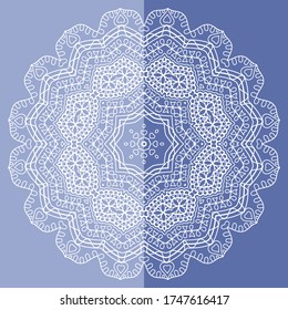 Mandala isolated design element, geometric line pattern. Stylized floral round ornament. Doodle art for textile fabric or paper print. Lace background. Hand drawn vector illustration