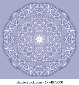 Elemento de diseño aislado de Mandala, patrón de línea geométrica. Ornamento redondo floral estilizado. Símbolo de arte Doodle. Fondo de encaje. Ilustración vectorial dibujada por mano