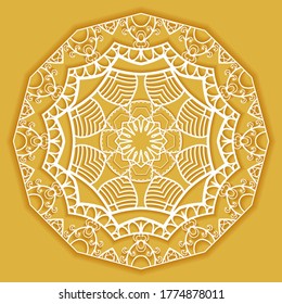 Mandala isolated design element, geometric line pattern. Stylized floral round ornament. Doodle art symbol. Lace background. Hand drawn vector illustration