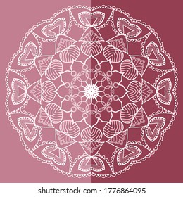 Mandala isoliertes Design-Element, geometrisches Zeilenmuster. Stilvolle, blumengeschmückte Rundschmuck. Doodle-Kunst für Textil- oder Papierdruck. Spitzenhintergrund. handgezeichnete Vektorgrafik