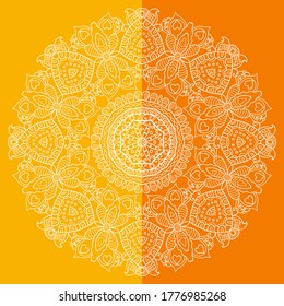 Mandala isolated design element, geometric line pattern. Stylized floral round ornament. Doodle art for textile fabric or paper print. Lace background. Hand drawn vector illustration