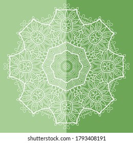 Mandala isolated design element, geometric line pattern. Stylized floral round ornament. Doodle art for textile fabric or paper print. Lace background. Hand drawn vector illustration