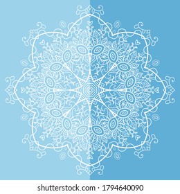 Mandala isolated design element, geometric line pattern. Stylized floral round ornament. Doodle art for textile fabric or paper print. Lace background. Hand drawn vector illustration
