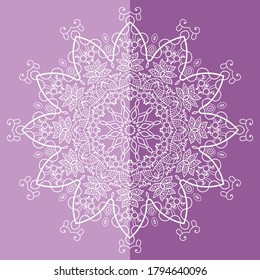 Mandala isolated design element, geometric line pattern. Stylized floral round ornament. Doodle art for textile fabric or paper print. Lace background. Hand drawn vector illustration