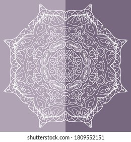 Mandala isolated design element, geometric line pattern. Stylized floral round ornament. Doodle art for textile fabric or paper print. Lace background. Hand drawn vector illustration