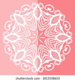 Mandala isoliertes Design-Element, geometrisches Zeilenmuster. Stilvolle, blumengeschmückte Rundschmuck. Doodle-Kunst für Textil- oder Papierdruck. Spitzenhintergrund. handgezeichnete Vektorgrafik