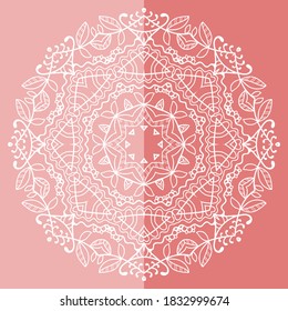 Mandala isolated design element, geometric line pattern. Stylized floral round ornament. Doodle art for textile fabric or paper print. Lace background. Hand drawn vector illustration