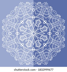 Mandala isolated design element, geometric line pattern. Stylized floral round ornament. Doodle art for textile fabric or paper print. Lace background. Hand drawn vector illustration