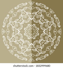 Elemento de diseño aislado de Mandala, patrón de línea geométrica. Ornamento redondo floral estilizado. Dibujo de cartón para tela textil o papel impreso. Fondo de encaje. Ilustración vectorial dibujada por mano