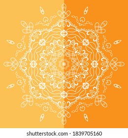 Mandala isolated design element, geometric line pattern. Stylized floral round ornament. Doodle art for textile fabric or paper print. Lace background. Hand drawn vector illustration