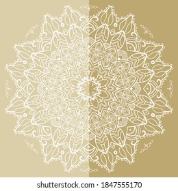 Mandala isoliertes Design-Element, geometrisches Zeilenmuster. Stilvolle, blumengeschmückte Rundschmuck. Doodle-Kunst für Textil- oder Papierdruck. Spitzenhintergrund. handgezeichnete Vektorgrafik