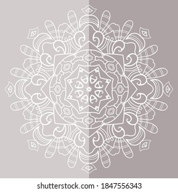 Mandala isolated design element, geometric line pattern. Stylized floral round ornament. Doodle art for textile fabric or paper print. Lace background. Hand drawn vector illustration