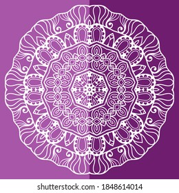 Mandala isolated design element, geometric line pattern. Stylized floral round ornament. Doodle art for textile fabric or paper print. Lace background. Hand drawn vector illustration