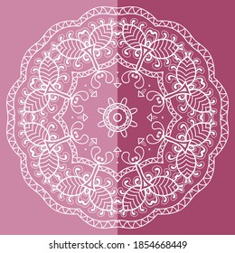 Mandala isolated design element, geometric line pattern. Stylized floral round ornament. Doodle art for textile fabric or paper print. Lace background. Hand drawn vector illustration