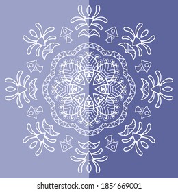 Mandala isolated design element, geometric line pattern. Stylized floral round ornament. Doodle art for textile fabric or paper print. Lace background. Hand drawn vector illustration
