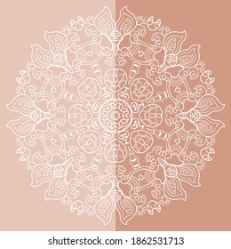 Mandala isolated design element, geometric line pattern. Stylized floral round ornament. Doodle art for textile fabric or paper print. Lace background. Hand drawn vector illustration