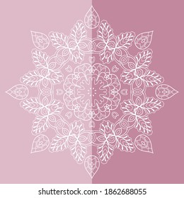 Mandala isolated design element, geometric line pattern. Stylized floral round ornament. Doodle art for textile fabric or paper print. Lace background. Hand drawn vector illustration