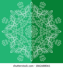Mandala isolated design element, geometric line pattern. Stylized floral round ornament. Doodle art for textile fabric or paper print. Lace background. Hand drawn vector illustration