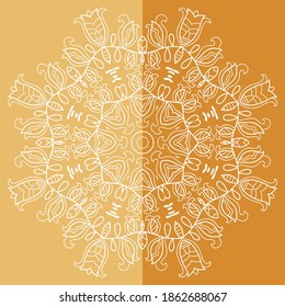 Mandala isolated design element, geometric line pattern. Stylized floral round ornament. Doodle art for textile fabric or paper print. Lace background. Hand drawn vector illustration