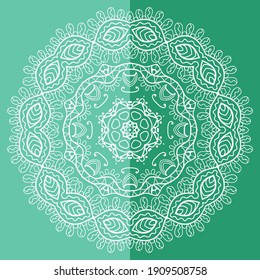 Mandala isolated design element, geometric line pattern. Stylized floral round ornament. Doodle art for textile fabric or paper print. Lace background. Hand drawn vector illustration