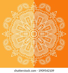 Mandala isolated design element, geometric line pattern. Stylized floral round ornament. Doodle art for textile fabric or paper print. Lace background. Hand drawn vector illustration