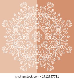 Elemento de diseño aislado de Mandala, patrón de línea geométrica. Ornamento redondo floral estilizado. Dibujo de cartón para tela textil o papel impreso. Fondo de encaje. Ilustración vectorial dibujada por mano