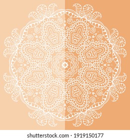 Elemento de diseño aislado de Mandala, patrón de línea geométrica. Ornamento redondo floral estilizado. Dibujo de cartón para tela textil o papel impreso. Fondo de encaje. Ilustración vectorial dibujada por mano