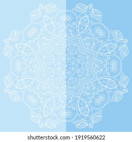 Mandala isolated design element, geometric line pattern. Stylized floral round ornament. Doodle art for textile fabric or paper print. Lace background. Hand drawn vector illustration
