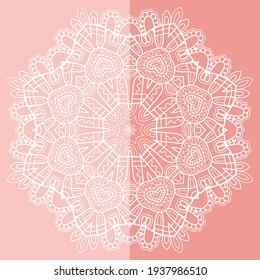 Mandala isolated design element, geometric line pattern. Stylized floral round ornament. Doodle art for textile fabric or paper print. Lace background. Hand drawn vector illustration