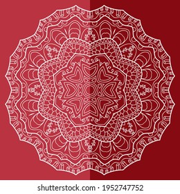 Mandala isolated design element, geometric line pattern. Stylized floral round ornament. Doodle art for textile fabric or paper print. Lace background. Hand drawn vector illustration
