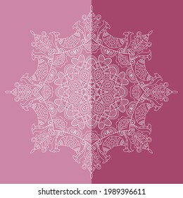 Mandala isolated design element, geometric line pattern. Stylized floral round ornament. Doodle art for textile fabric or paper print. Lace background. Hand drawn vector illustration