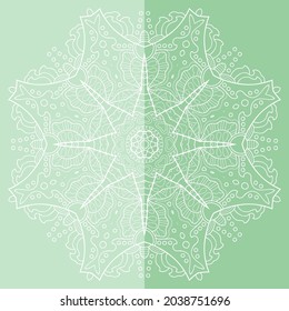 Mandala isolated design element, geometric line pattern. Stylized floral round ornament. Doodle art for textile fabric or paper print. Lace background. Hand drawn vector illustration
