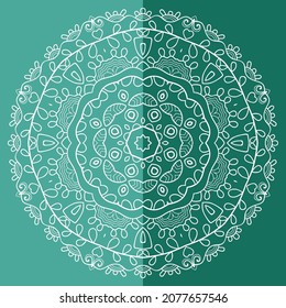 Mandala isolated design element, geometric line pattern. Stylized floral round ornament. Doodle art for textile fabric or paper print. Lace background. Hand drawn vector illustration
