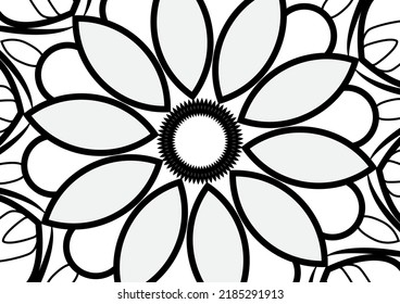 Elemento de diseño aislado de Mandala, dibujo de línea geométrica. Ornamento redondo floral estilizado. Esbozo monocromo para la página del libro de coloreado, impresión en tela textil. Ilustración vectorial en blanco y negro