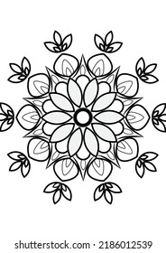 Mandala isolated design element, geometric line drawing. Stylized floral round ornament. Monochrome sketch for coloring book page, print on textile fabric. Black and white vector illustration