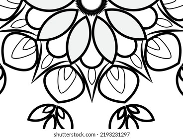 Mandala isolated design element, geometric line drawing. Stylized floral round ornament. Monochrome sketch for coloring book page, print on textile fabric. Black and white vector illustration
