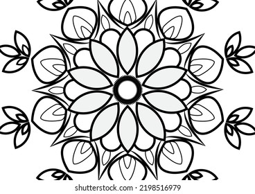 Mandala isolated design element, geometric line drawing. Stylized floral round ornament. Monochrome sketch for coloring book page, print on textile fabric. Black and white vector illustration