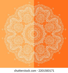 Mandala isolated design element, geometric line pattern. Stylized floral round ornament. Doodle art for textile fabric or paper print. Lace background. Hand drawn vector illustration