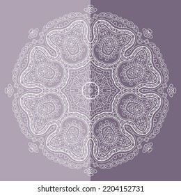 Mandala isolated design element, geometric line pattern. Stylized floral round ornament. Doodle art for textile fabric or paper print. Lace background. Hand drawn vector illustration