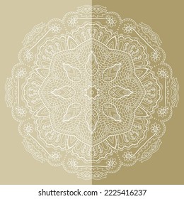 Mandala isolated design element, geometric line pattern. Stylized floral round ornament. Doodle art for textile fabric or paper print. Lace background. Hand drawn vector illustration